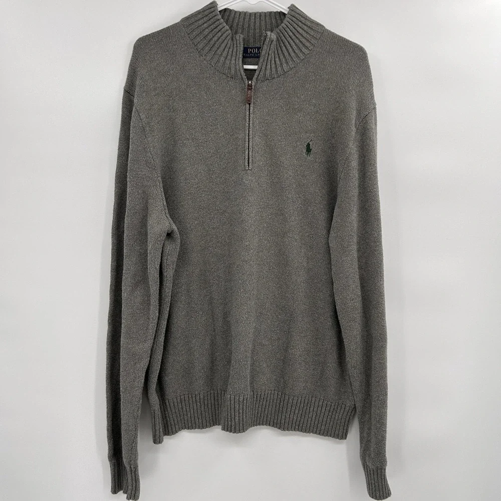 Polo‎ Ralph Lauren Mens Preppy 1/4 Zip Sweater Sz XL Gray Old Money Cotton